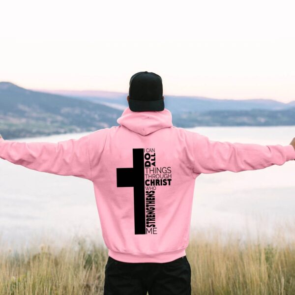 Jesus Theme Men's Hoodies The Christian Cross Long Sleeve Hooded Sweatshirt Solid Color Back Print Men's Pullover Sweatshirt - Image 2