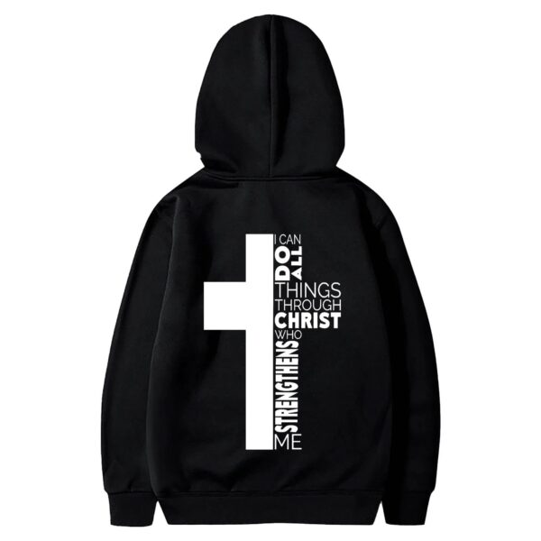 Jesus Theme Men's Hoodies The Christian Cross Long Sleeve Hooded Sweatshirt Solid Color Back Print Men's Pullover Sweatshirt - Image 5