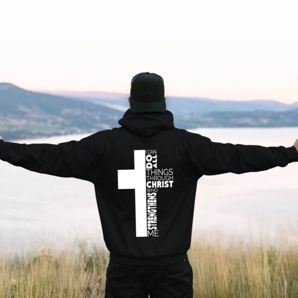 Jesus Theme Men's Hoodies The Christian Cross Long Sleeve Hooded Sweatshirt Solid Color Back Print Men's Pullover Sweatshirt