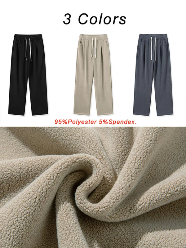 Winter Men's Sweatpants Korean Fashion Thick Warm Fleece Wide Leg Straight Loose Track Pants Male Casual Thermal Velvet Trousers - Image 2