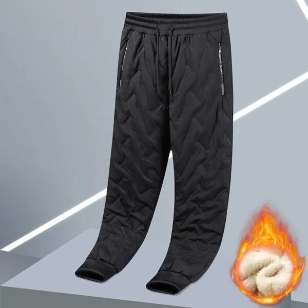 Winter Zip Pockets Thicken Fleece Sweatpants Men Jogger Black  Down Sport Warm Pants Male Water Proof Thermal Trousers - Image 4