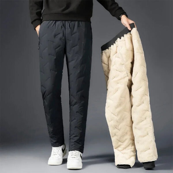 Winter Zip Pockets Thicken Fleece Sweatpants Men Jogger Black  Down Sport Warm Pants Male Water Proof Thermal Trousers - Image 2